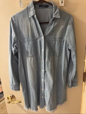 Women's Light Denim Tunic Button-Up Blouse